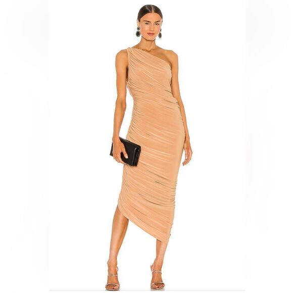 Norma Kamali Diana Gown nude tan midi dress bodycon Revolve New S - Picture 1 of 13
